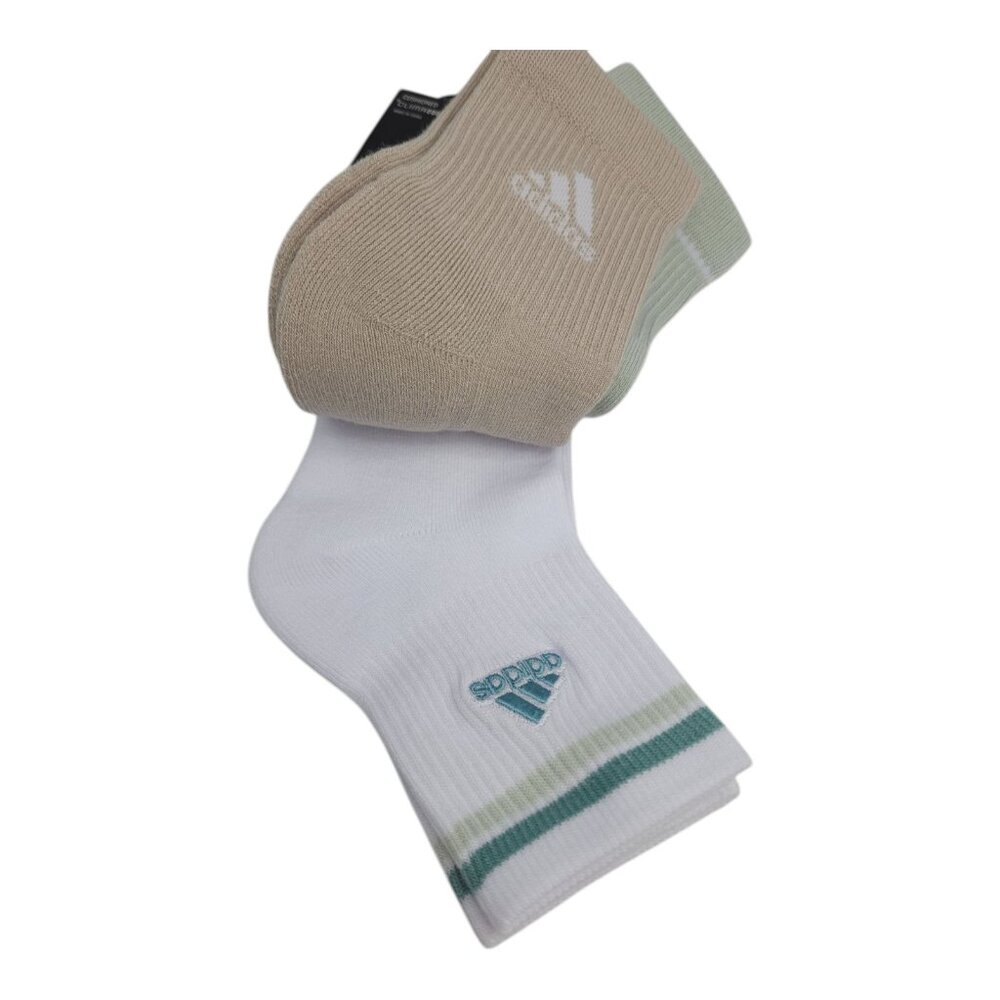Adidas Womens ClimaCool Cushioned High Quarter Socks 3Pack Size 5-10 Green Beige - Picture 3 of 7